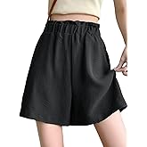 JIA QING YAN Women Summer Casual Shorts with Pockets High Elastic Waisted Pleated Ruffle Cute Shorts Beach Shorts