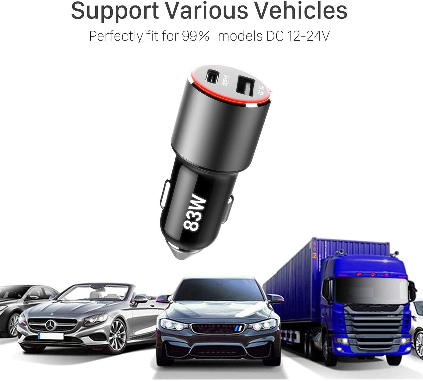 USB C Car Charger 83W WOTOBEUS 2 Port PPS PD QC 3.0 65W Type C Super Fast Charging 18W Cigarette Lighter Adapter for iPhone 12 11 Pro Max Samsung Galaxy 5G Phone Note S20 S10 Pixel iPad MacBook Laptop: Electronics