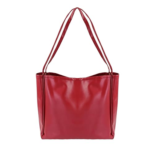 Energather Tote Shoulder Bag, PU Leather Tote Bags Shoulder Tote Bag for Women and Girls, Stylish Tote Handbag for Shopping, Working, Travelling (red)
