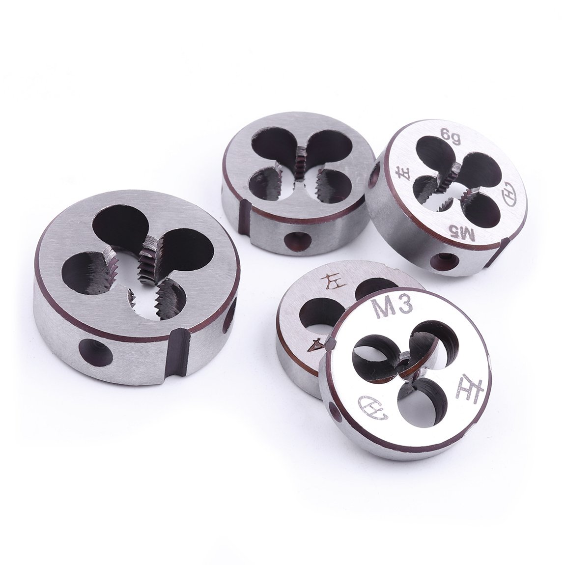 ATOPLEE 5pcs Metric Left Hand Thread Die Set M3X0.5mm M4X0.7mm M5X0.8mm M6X1.0mm M8X1.25mm