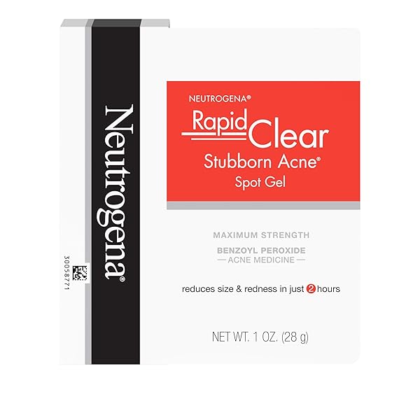 NEUTROGENA RAPID CLEAR STUBBORN ACNE SPOT TREATMENT GEL, MAXIMUM STRENGTH 10% BENZOYL PER-OXIDE TREATMENT MEDICATION FOR ACNE PRONE SKIN, PIMPLE CREAM REDUCES SIZE & REDNESS, 1 OZ