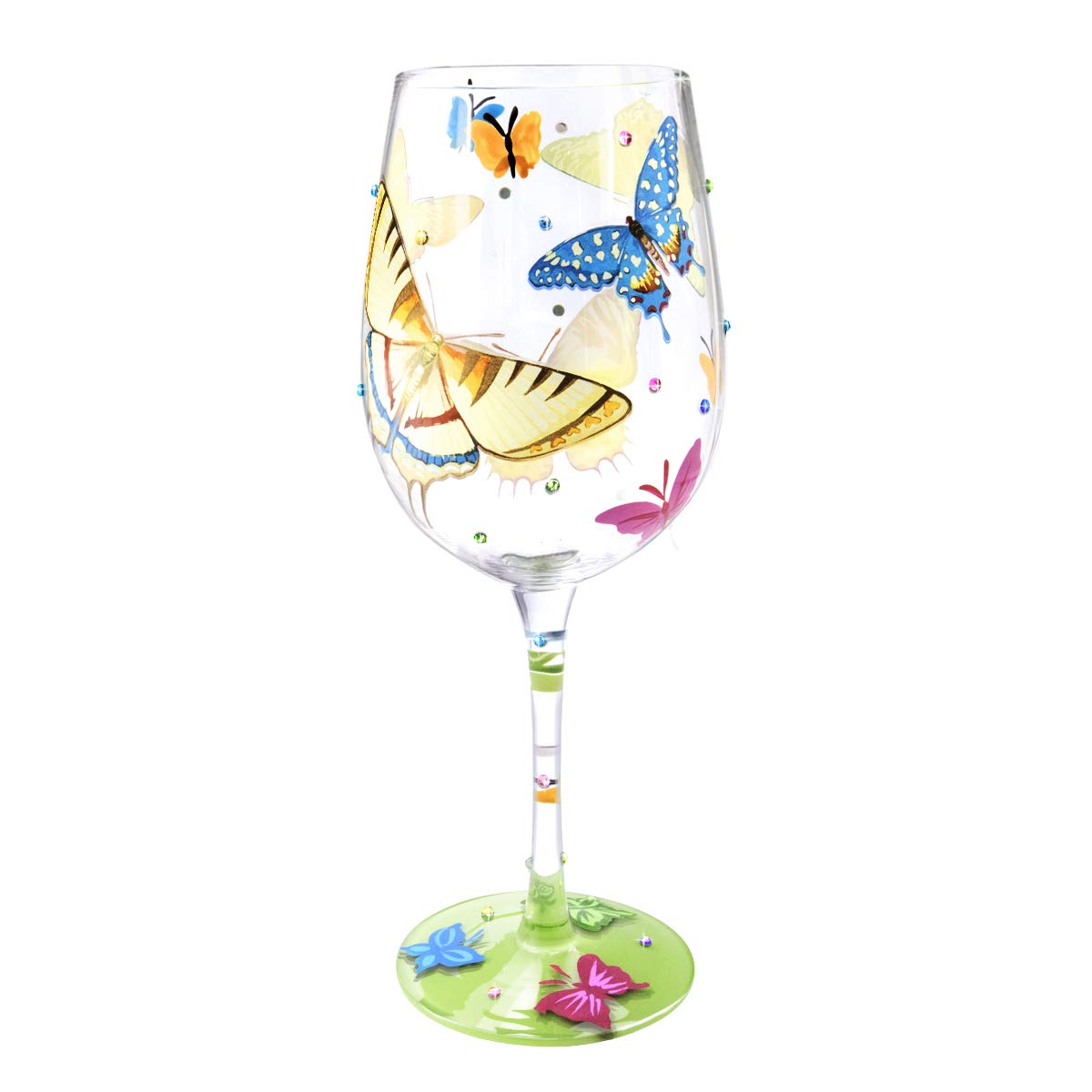 NymphFable Hand-Painted Wine Glass Colorful Butterfly Artisan Painted Glass 15 oz Novelty Gift for Birthdays,Weddings,Valentine's Day