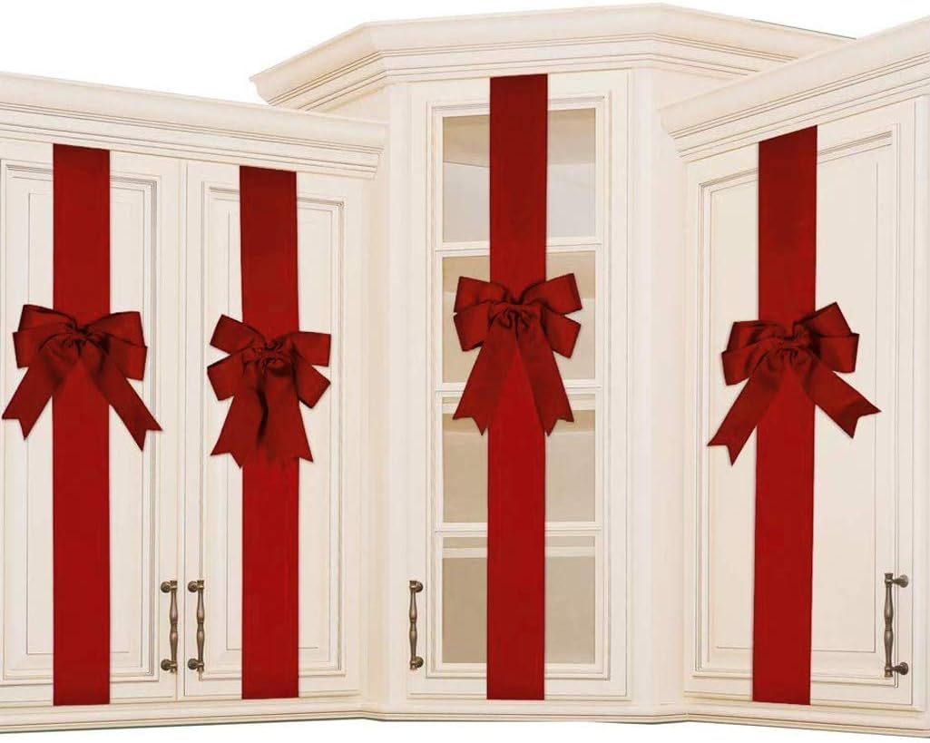 Bows & Ribbons - K KIRKWOOD KITCHEN 4 PCS Cabinet Door Festive Ribbons and Bows Decoration Holidays,Red
