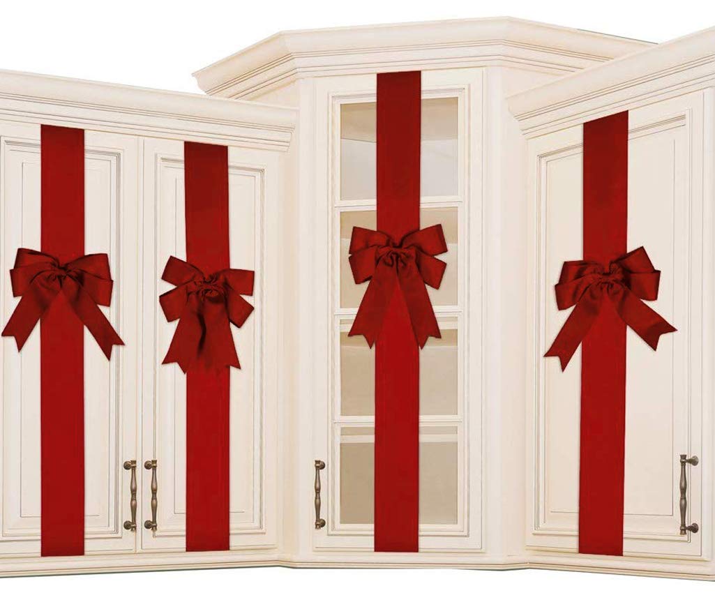 Photo 1 of 4 PCS Cabinet Door Festive Ribbons and Bows Decoration for Christmas Gift Holidays,Red