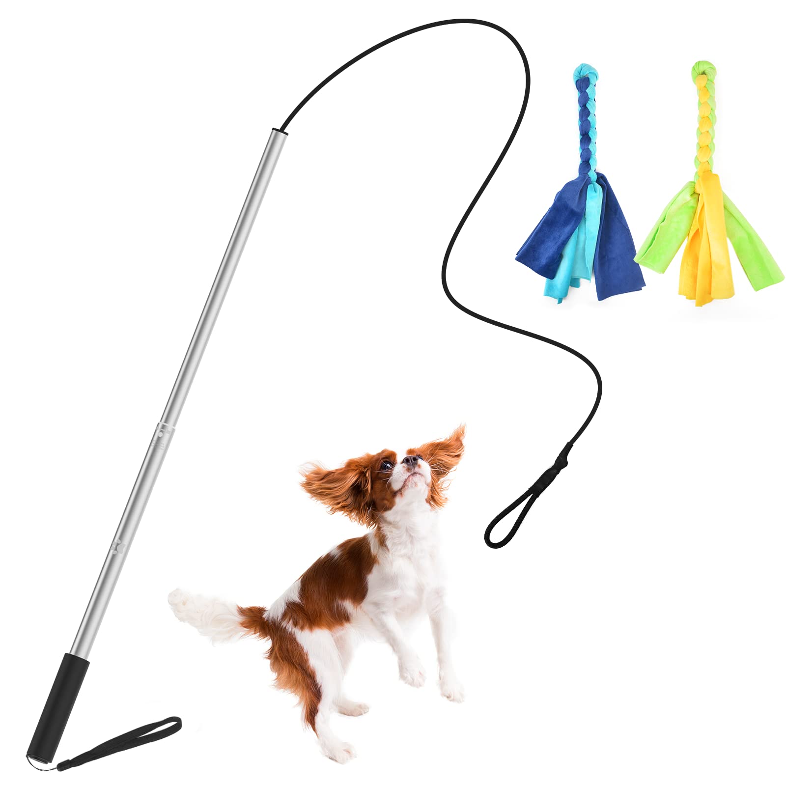 Zttark Flirt Pole for Dogs Outdoor Funny Interactive Dog Toys,Extendable Teaser Wand Pet Flirt Stick Outdoor Interactive Toy for Small Medium Large Dogs Training Pulling Playing Exercise