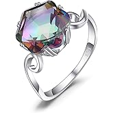 JewelryPalace Fancy Cut 5.7ct Multicolor Genuine Rainbow Quartz Cocktail Rings for Her, 14K White Yellow Rose Gold Plated 925 Sterling Silver Ring for Women, Natural Gemstone Jewelry Rings