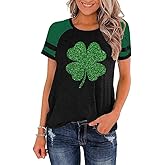 Women St Patrick's Day Clover Raglan Color Block T-Shirt Blessed Lucky Irish Short Sleeve Shirt Shamrock Graphic Tee Tops