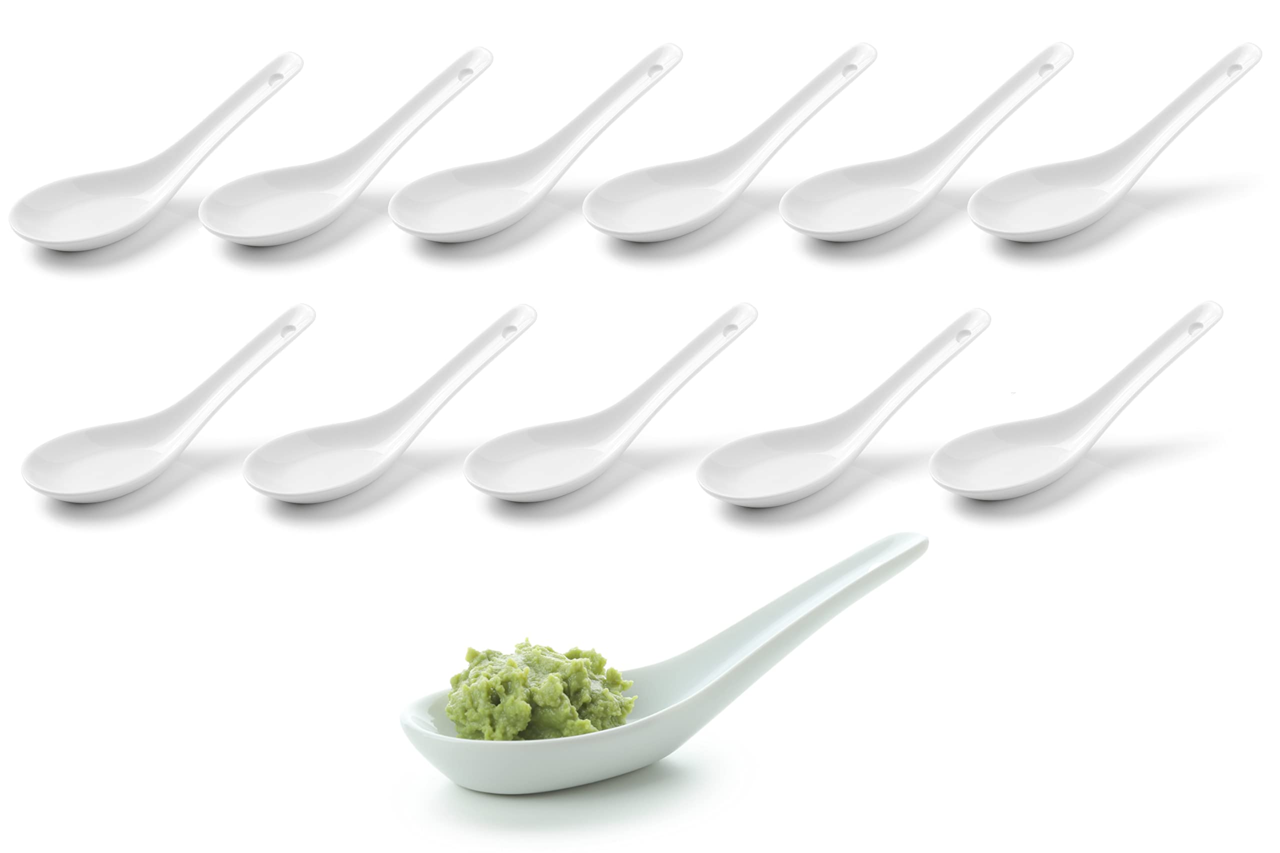 Asian rice spoons, soup and serving spoons made of white porcelain, e.g. for rice bowls or appetizers, dessert spoons, ramen spoons, restaurant, kitchen, Asia spoons (12)