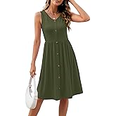 YSYOKOW Women's V-Neck Sleeveless Midi Summer Sundress with Elastic Empire Waist Flowy A-Line for Beach Travel Work