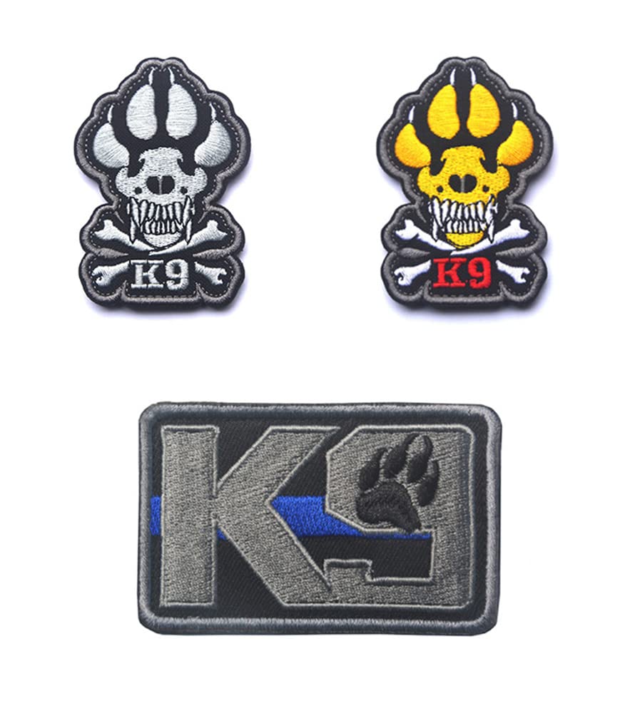 3 Packs K9 Dog Paw Tracker Service Dog Working Dog Training Dog Vests/Harnesses Patch Hook & Loop Embroidered Fastener Dog Badge Emblem for Service Dog Working Dog Guide Dog Police Army Dog