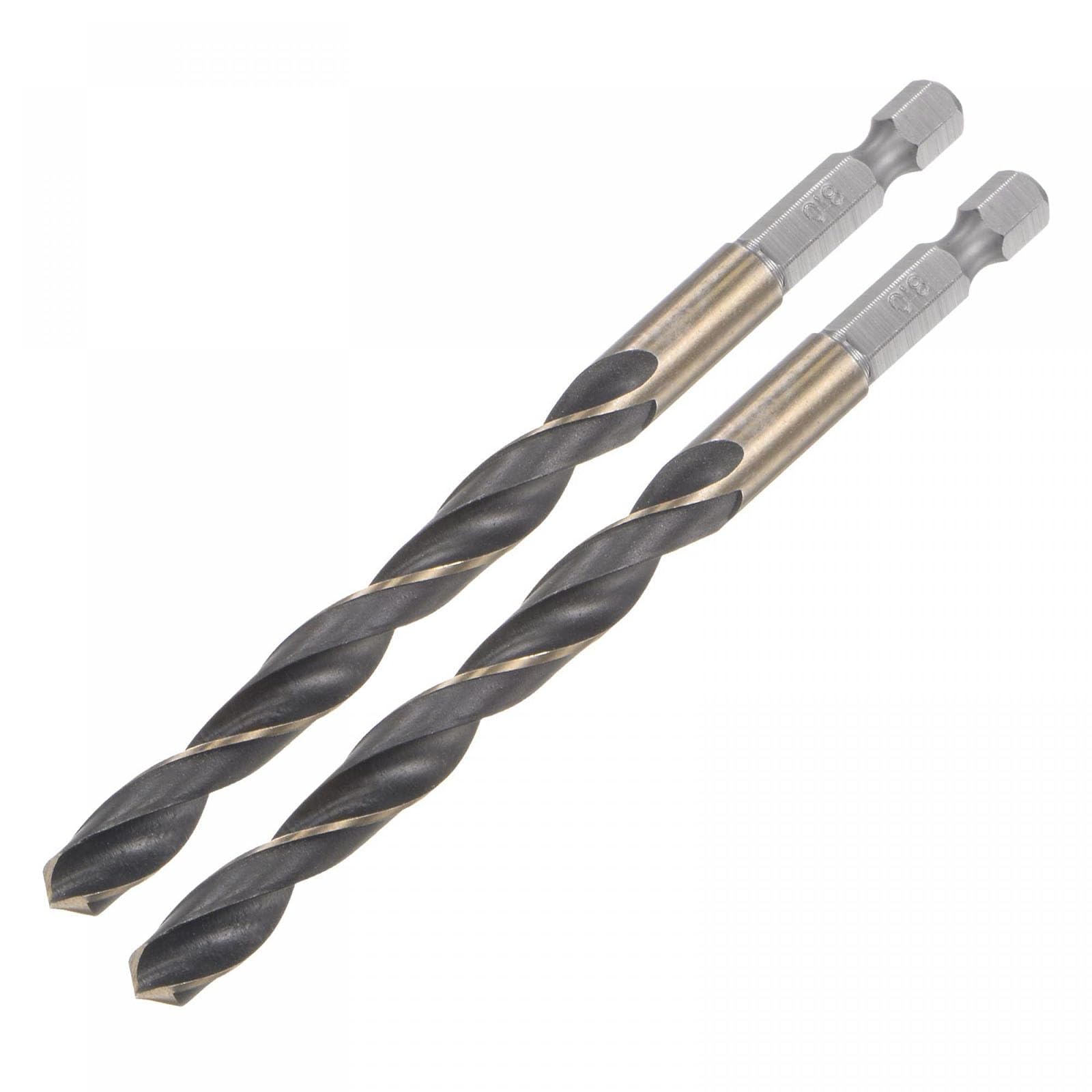 TA-VIGOR 2Pcs 8mm Hex Shank Twist Drill Bit Set, 1/4 Inch Shank HSS High Speed Steel Drill Bit Set Quick Change Twist Drill Bits for Woodworking, Plastic and Metal