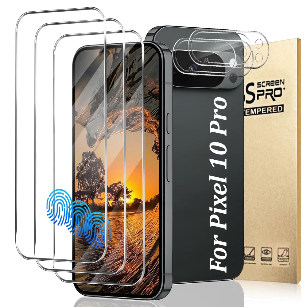 (3+2 Pack) Screen Protector for Google Pixel 10 Pro [6.3 inch] with Camera Lens Protector,Support Fingerprint Unlock,HD Tempered Glass,Case Friendly,Anti-Scratch,Bubble-Free,Easy Installation