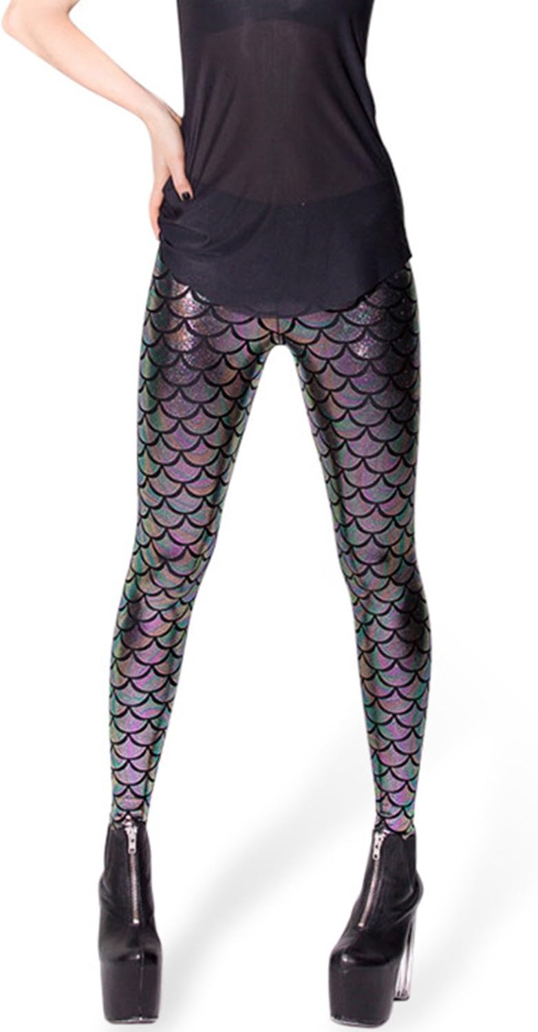 ZEE FASHION Women Sexy Mermaid Fish Scale Hologram Stretch Soft Shine Leggings