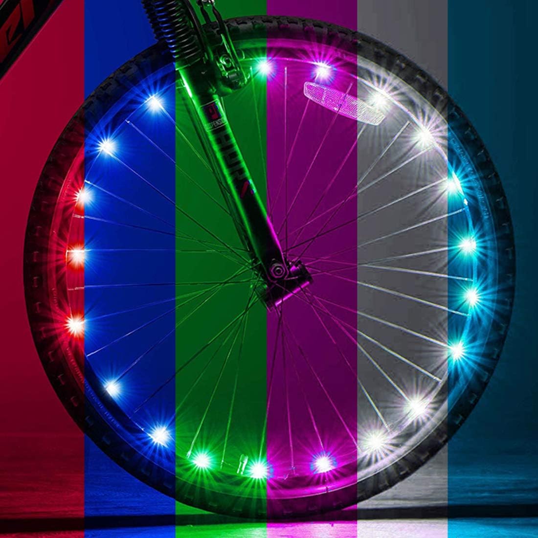 LeBoLike Bike LED Wheel Lights for Bike Spoke Decorations with Batteries Included 18 Modes 7 Colors Changing Over (1 Tire Pack)
