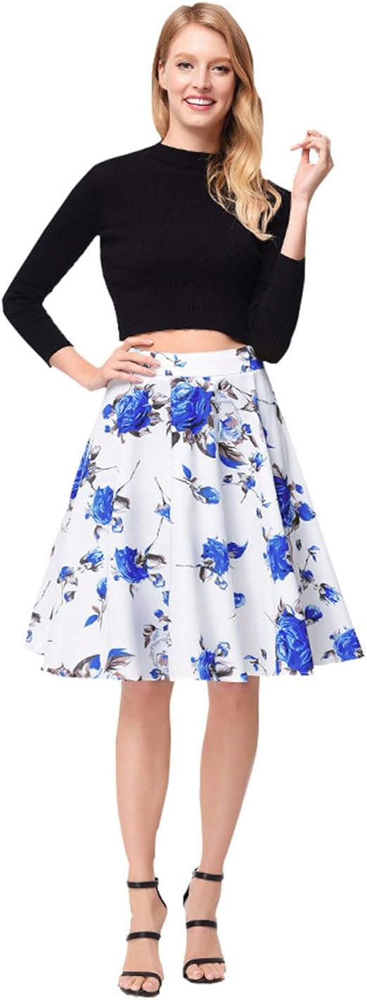 CTOOO Damen A-linien Roecke Elegant Faltenrock Knielang Vintage Mit ...