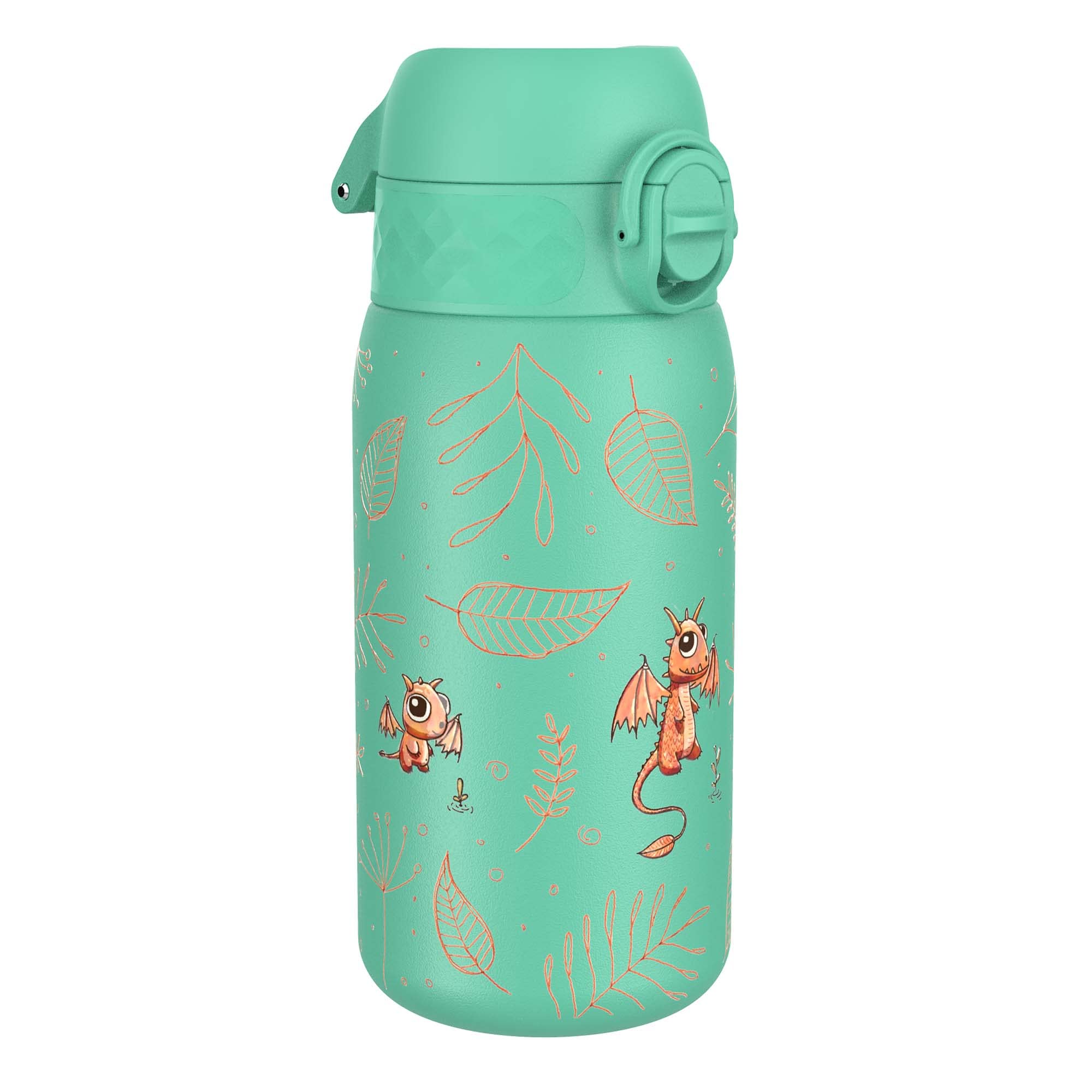 Ion8 Lightweight Steel Kids Water Bottle, 400ml/13oz, Non-Insulated, Leak Proof, Easy to Open, Secure Lock, Dishwasher Safe, Fits Cup Holders, Carry Handle, Metal Water Bottle, Egg to Dragon