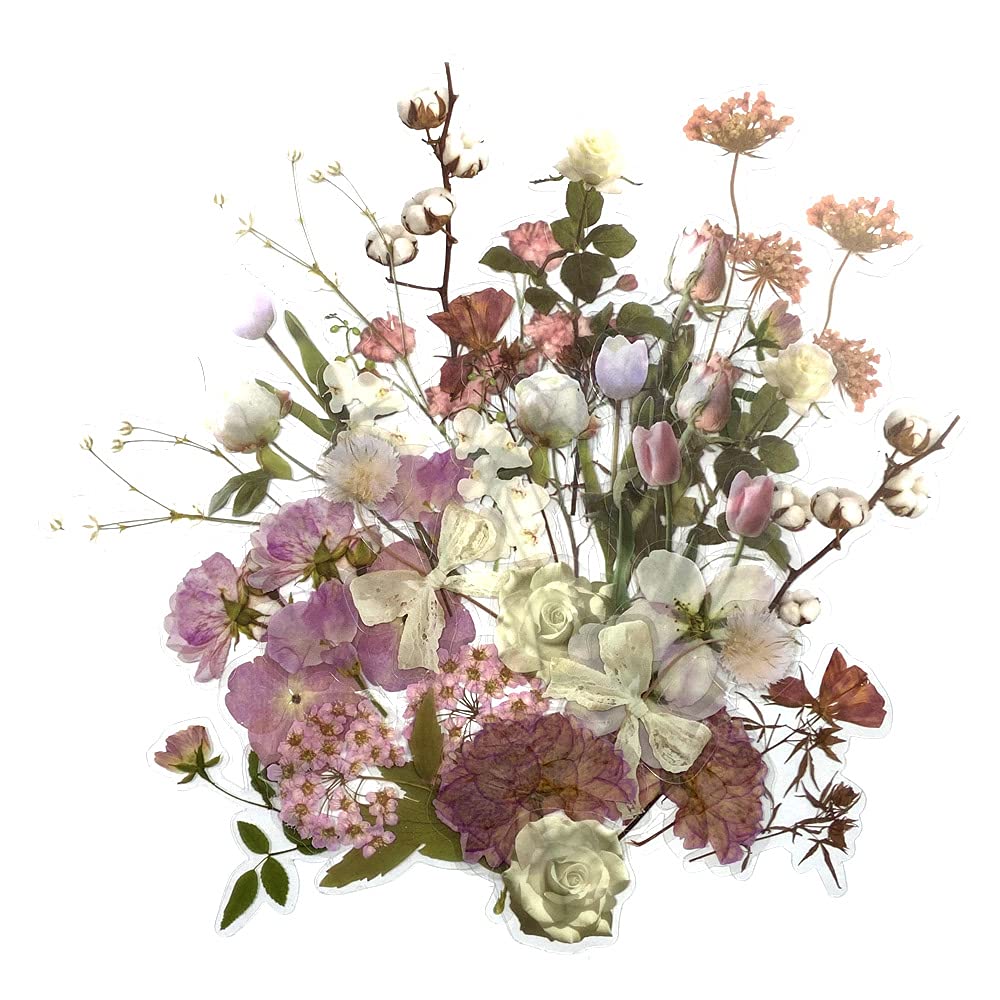 LELE LIFE 160Pcs Plant Scrapbook Stickers, Transparent Flowers Stickers Set, Flower Scrapbooking Stickers for Phone, Pad, Laptop, Album, Planner, Diary, Style B