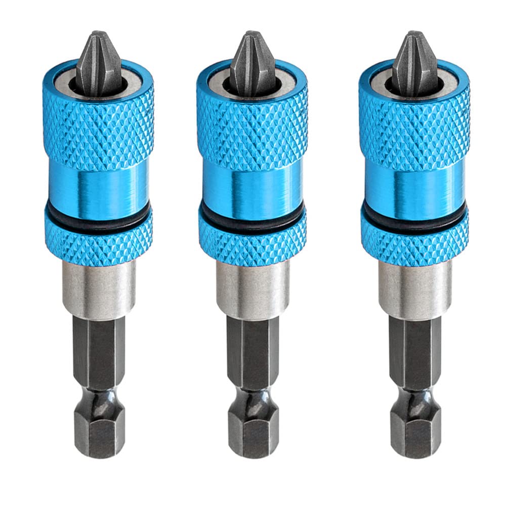 Saipor 3pcs Adjustable Screw Depth Magnetic Screwdriver Bit Holder 1/4" Hex Shank Drywall Screw Bit Holder Screw Tool with Phillips 2 Screw Driver Bits, Blue