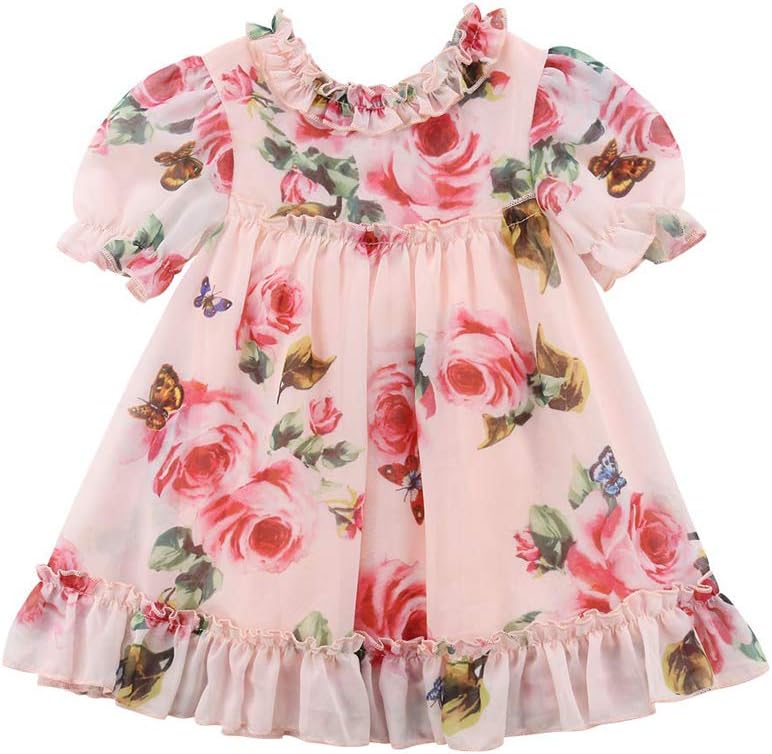 KMBANGIToddler Baby Girls Flower Print Ruffles Princess Dress Sundress Clothes Outfit