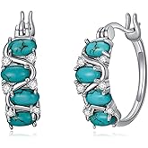 LELOUCHY Heart/Oval/Round Shaped Green Turquoise Hoop Earrings 925 Sterling Silver Vintage Boho Turquoise Hoop Earrings for Women Gifts