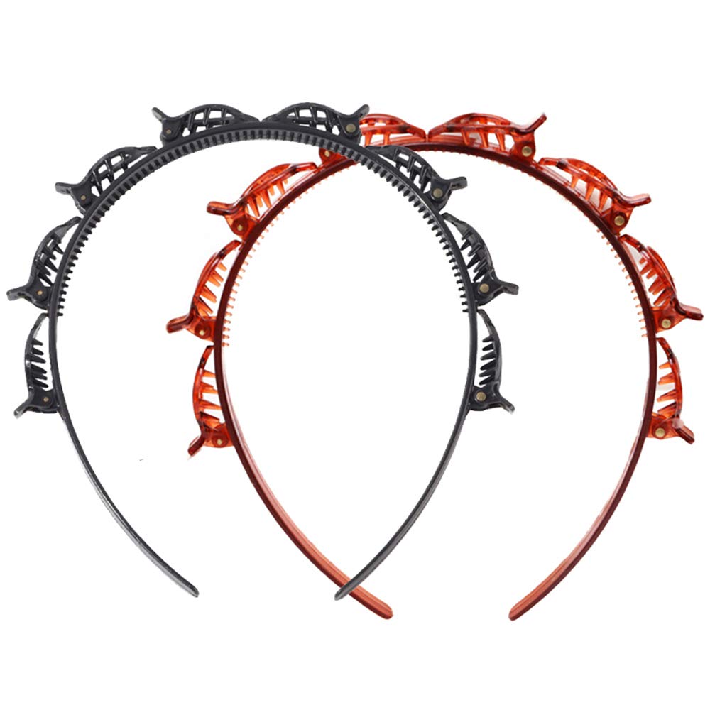 Diy Bangs Hairstyle Hairpin, 2Pcs Double Layer Twist Plait Headband Hair Tools Hollow Woven Sectional Clip Headband For Weddings, Proms, Party, Valentines, Daily Activities (Brown +Black)