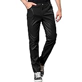 Lars Amadeus Men's Metallic Pants Slim Fit Night Club Disco Shiny Faux Leather Pants
