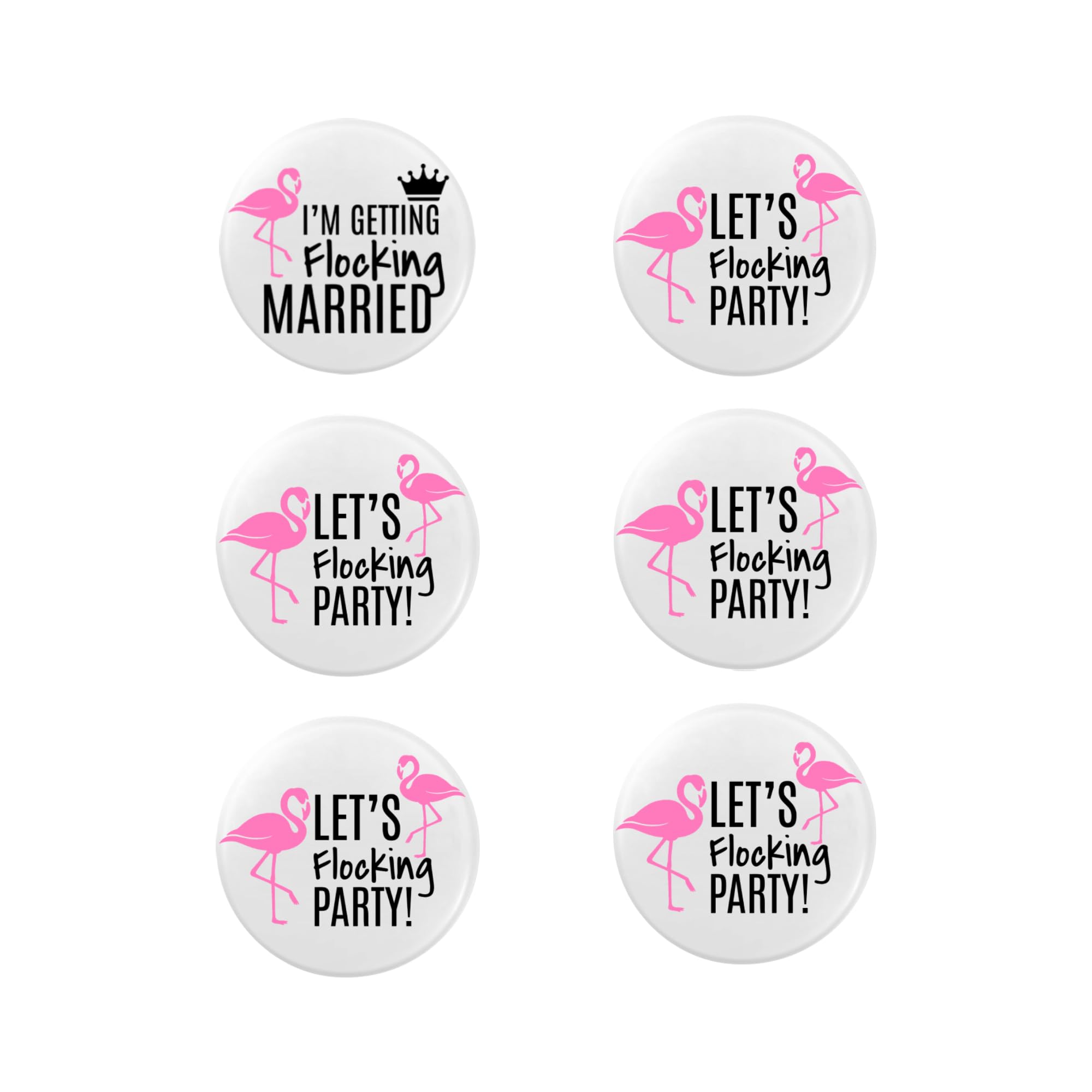 Emuworks Hen Party Accessories: Set of 6 Team Bride Badges, Flamingo Lets Flocking Party Design, Bachelorette Party Accessories, Hen Party Decorations, 59mm Round Metal
