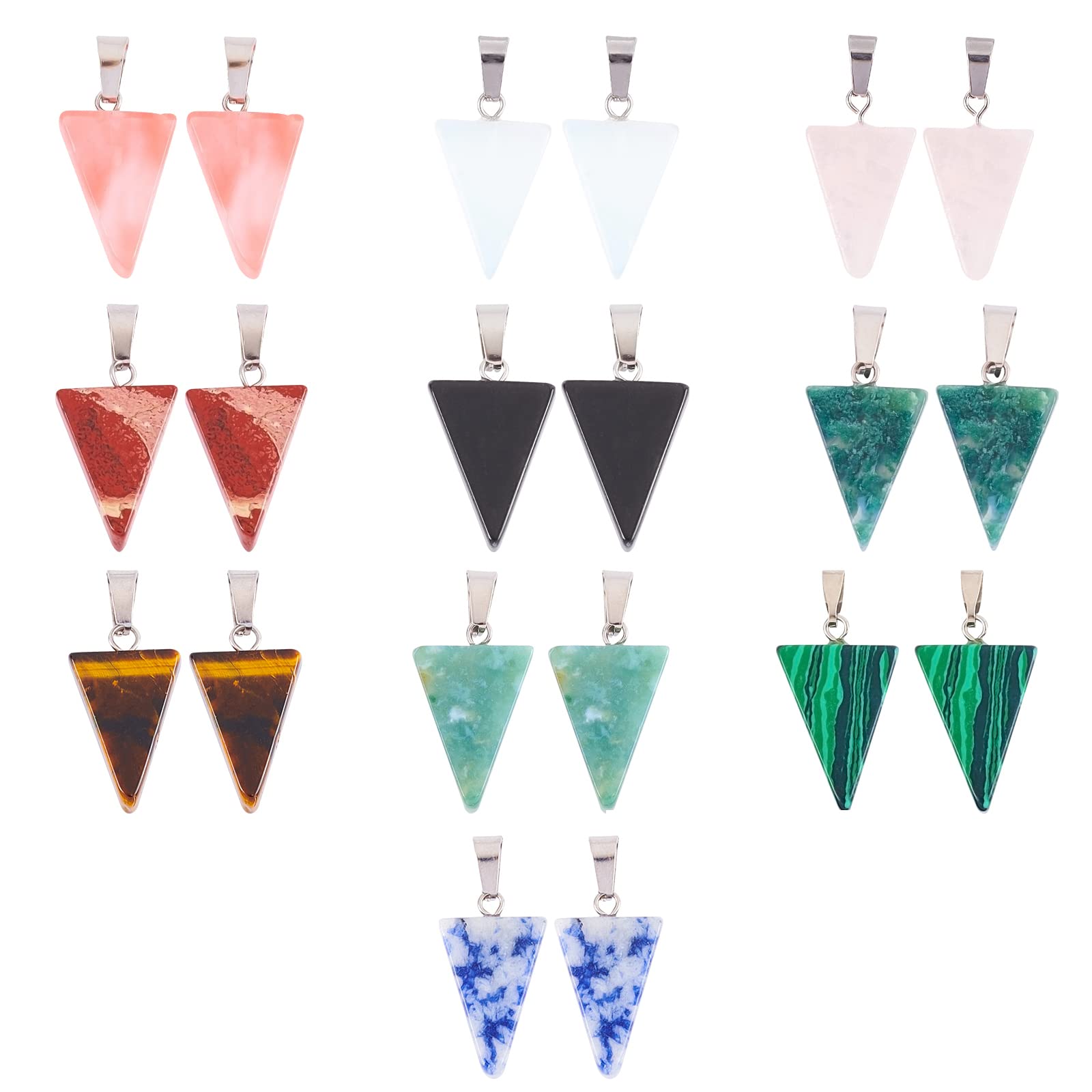 SUPERFINDINGS 20pcs 10 Styles Natural Gemstone Pendant Triangle Gemstone Pendants Necklace Crystal Quartz for Earring Necklace Bracelet Jewelry Making, Hole: 2x7mm