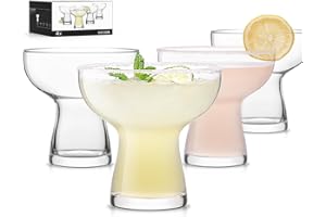 LUNA & MANTHA Coupe Glasses Set of 4, 10oz Stemless Margarita Glasses, Modern Hand-blown Margarita Glass for Daiquiri, Frozen