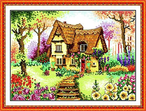 Cross Stitch Kits Pre-Printed Cross Stiching Stamped Cross Stitch Kit 14CT DIY Art Crafts for Beginners A Country Cabin