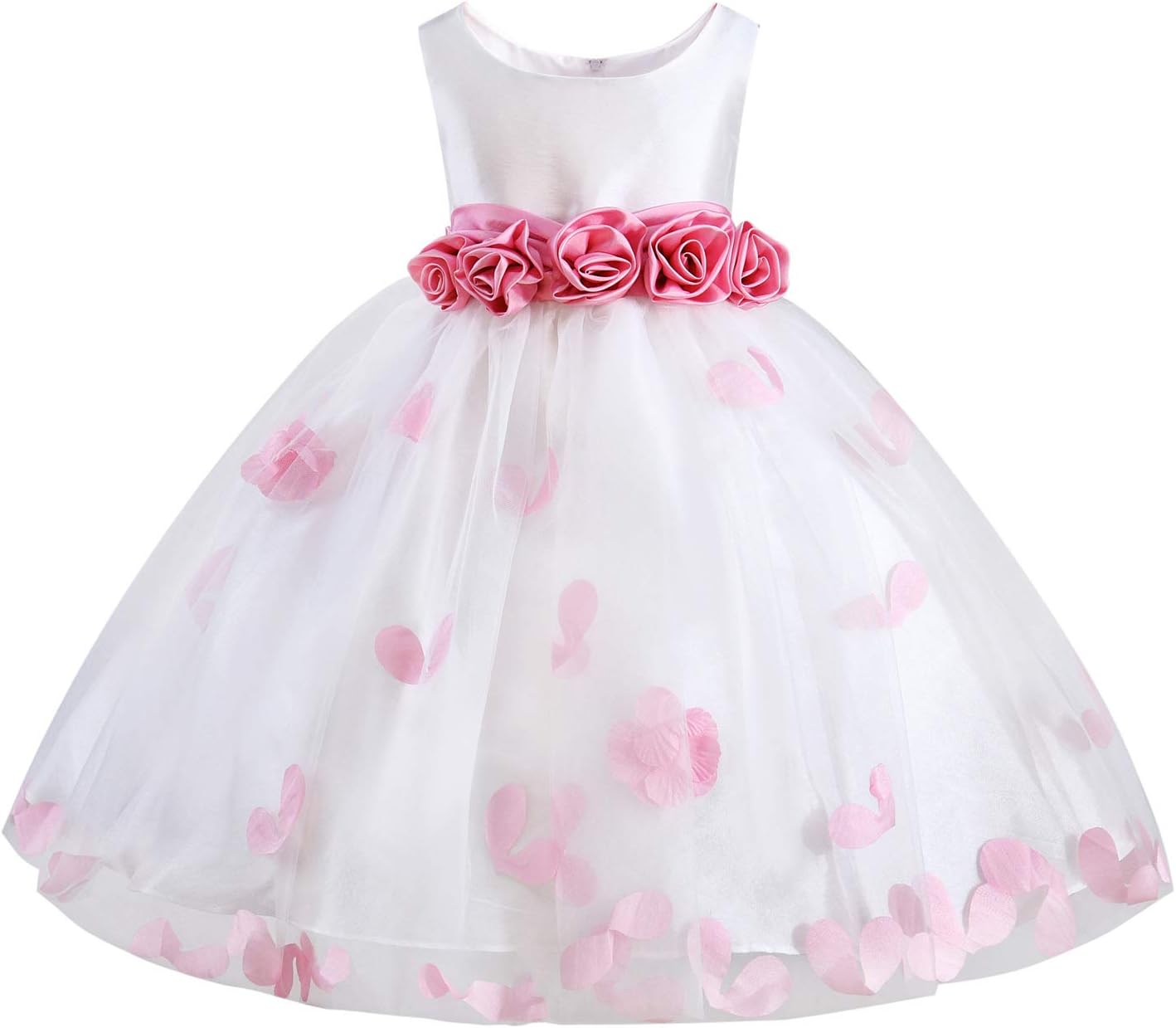 Girls Tutu Bow Dress Flower Petals Princess Dress with 3D Roses for Birthday Wedding Party