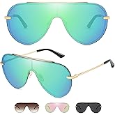 GMKATEYE Oversized Y2k Shield Sungalsses for Women & Men, UV400 Protection Rimless Aviator Shades with Gift Box & Travel Case