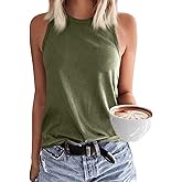 Langwyqu Women's Tank Tops Summer Basic Crewneck Sleeveless Casual Loose Fit Shirts Tees
