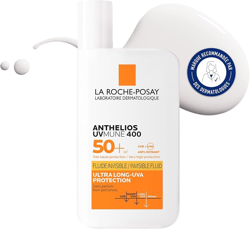 - Fluide Invisible Anthelios UVMUNE 400 - Texture Fluide Ultra Légére Sans Parfum - Soin Pour Le Visage Protection 50+ Haute Efficacité - Produit solaire SPF50 Pour tous types de peau