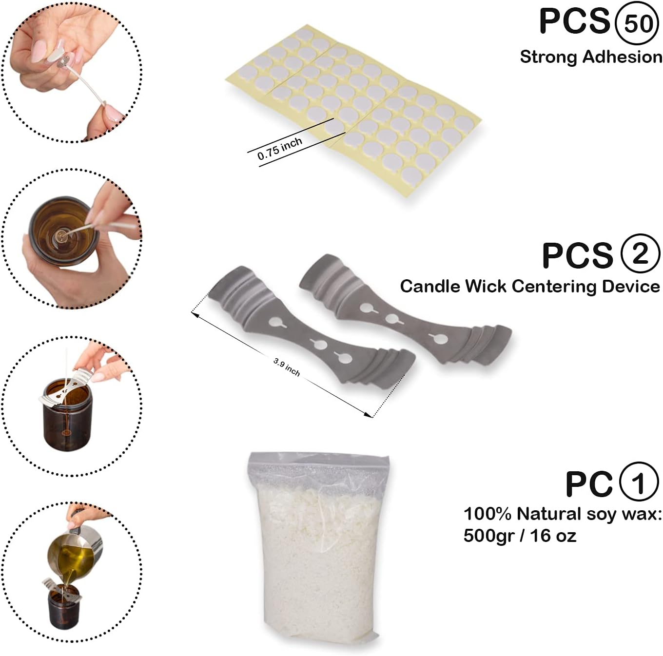 Stellar Art – Soy Wax DIY Candle Craft Tools, Candle Making Supplies for Beginners. The Kit Includes 1500ml Melting and Pouring Pot, Natural Soy Wax, A Spoon, Cotton Wicks, Wick Holders and Stickers.