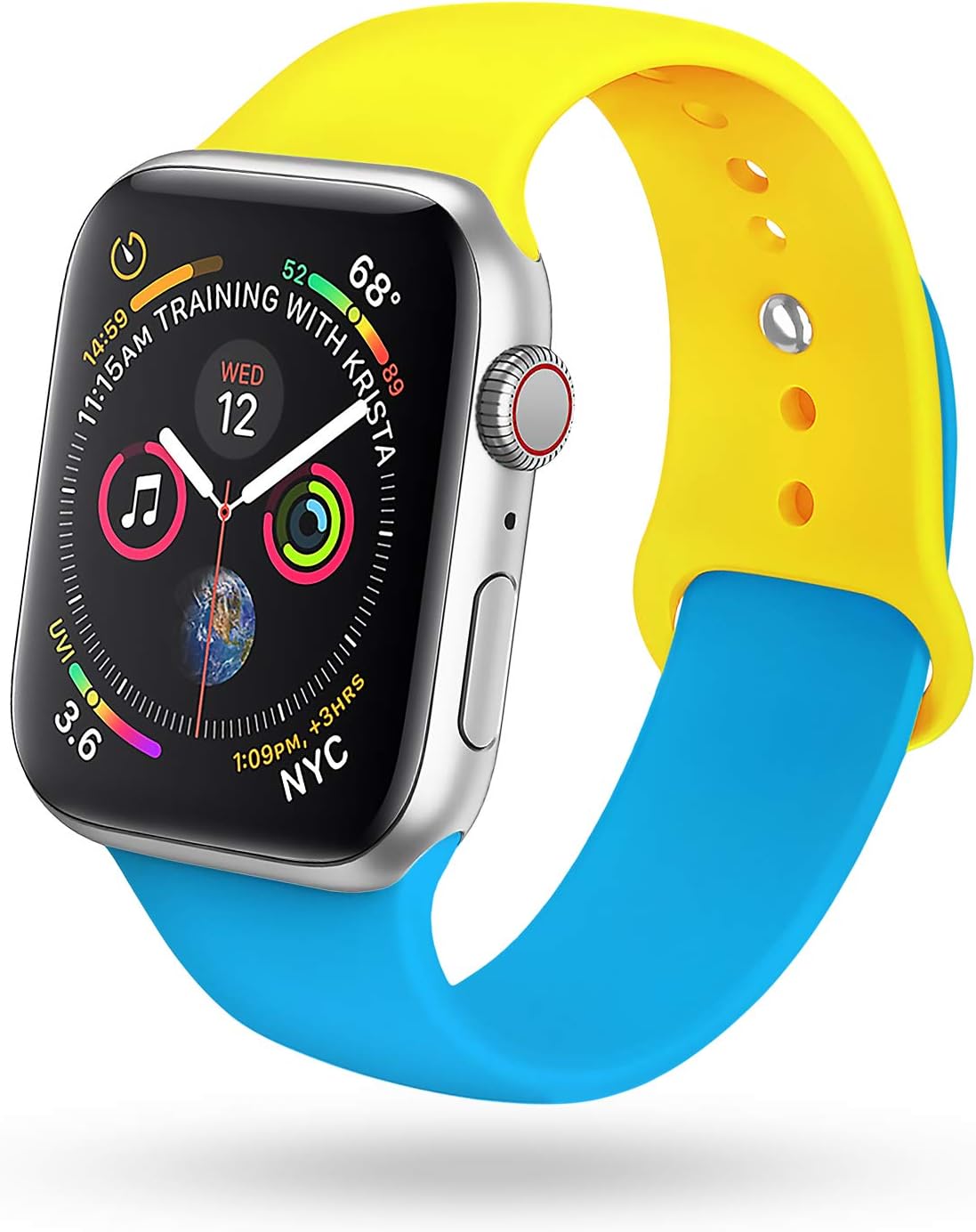 for Yellow Apple Watch Band 38mm 40mm Series 4 Pack, Soft Silicone Sport Band Replacement Wrist Strap Compatible with for iWatch Series 4/3/2/1, Nike+,Sport,Edition (Blue - Yellow)