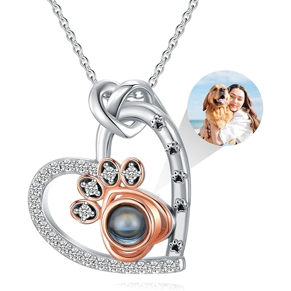 thumbnail interactive-video image 1 of Personalized 925 Sterling Silver Photo Projection Necklace - Custom Paw Print Pendant For Pet Lovers 1 of 9