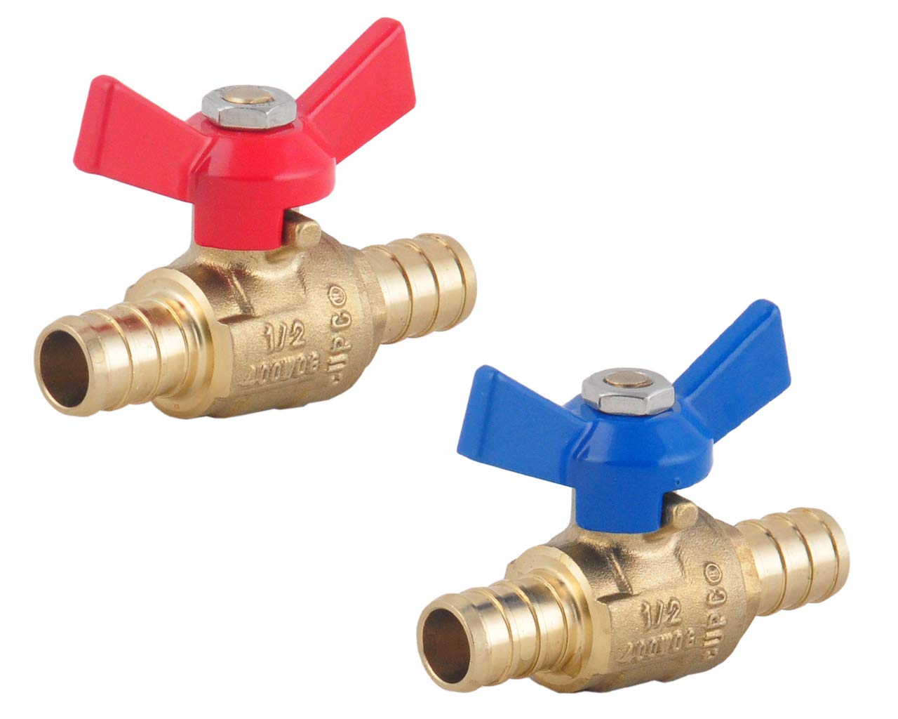 Photo 1 of 1/2" PEX Brass Ball Valve, LF Brass PEX Shut off Ball Valve with Red & Blue T Handle , Pex Barb Water Valve with cUPC Certified for Cold and Hot water -LD Brand(2-Pack)