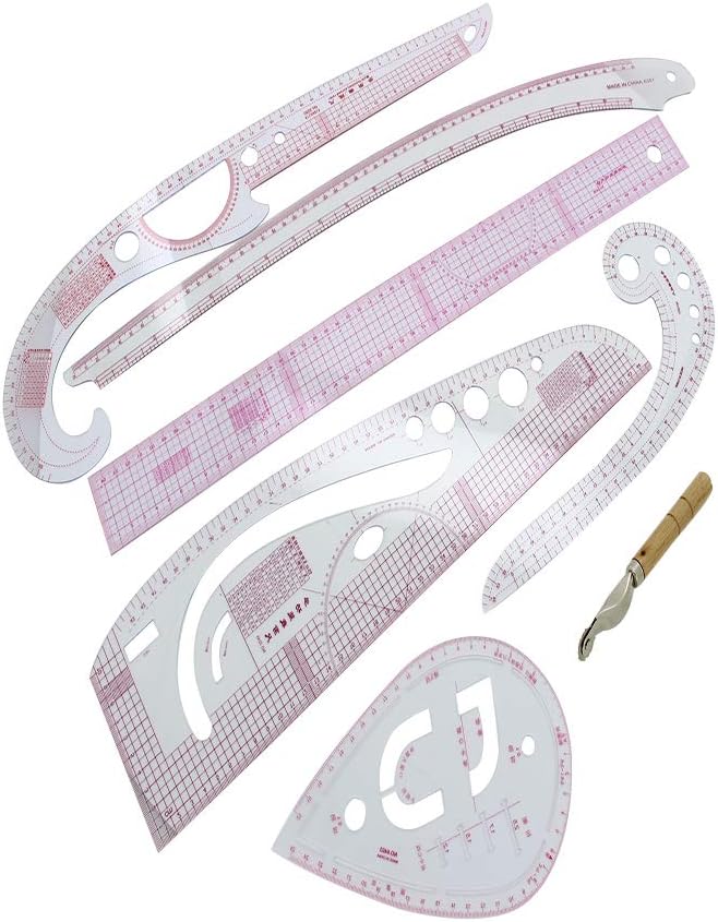 Utoolmart DIY Sewing Ruler Tailor Set French Curve Accessories, 6 Stlye Plastic Curve Stick Pattern Design with 1pcs Stitching Wheel Tool