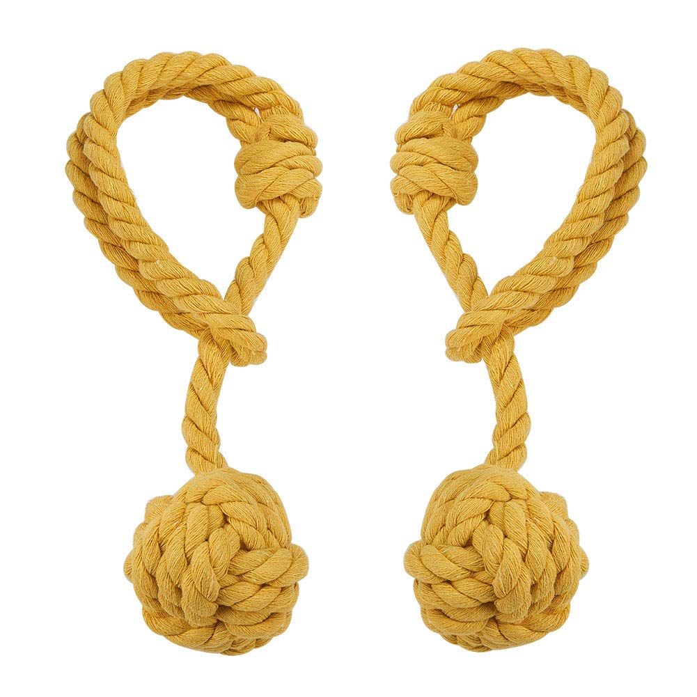 INCREWAY Hand Knitting Window Curtain Tiebacks,Decorative Window Curtain Tie,Cotton Rope Holdbacks with Single Ball (1 Pair, Yellow)