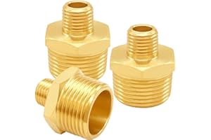 Uenede 3PCS Brass Reducer Adapter, 3/8" NPT Male to 3/4" NPT Male Thread, Hex Reducing Pipe Fitting Coupler Nipple Connector for Water/Oil/Gas