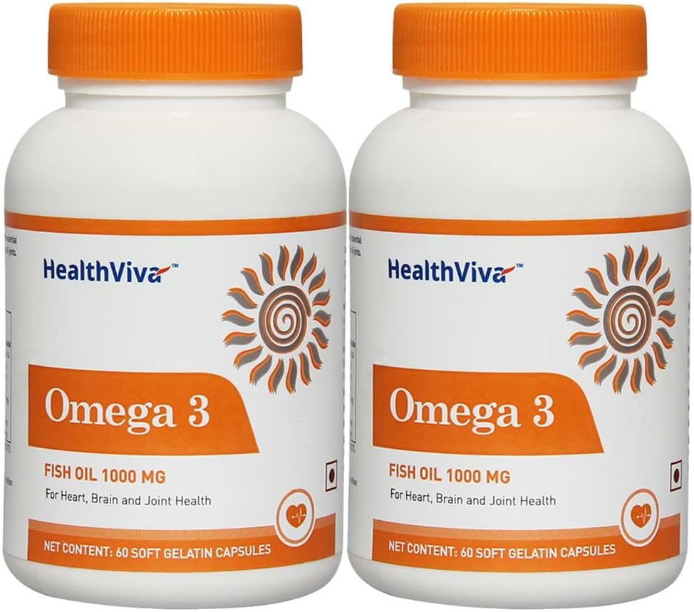 Healthviva Omega 3 1000mg(with 180mgEPA and 120mgDHA) Fish Oil Supplement-Pack of 2- 120 Softgels