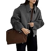 Zucige Womens Cropped Wool Jacket Plain Zipper Short Pea Coats Fall Winter Trendy Tweed Jackets 2025