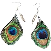Peacock Feather Earrings Bohemia Handmade Feather Dangle Drop Earrings for Women Jewelry