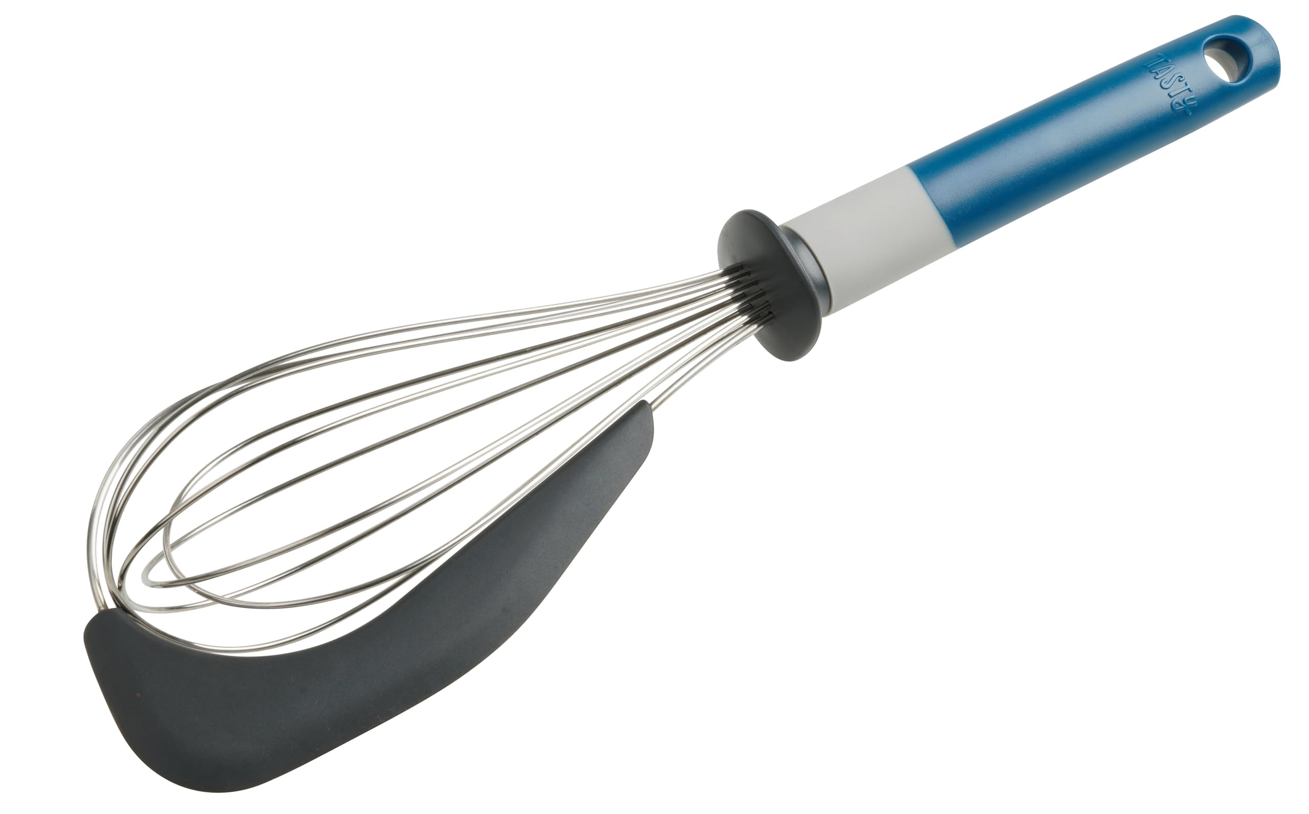 Tasty Stainless Steel Whisk with Scraper, Multifunctional Balloon Whisk for Stirring and Whipping Ingredients, Colours: Cool Dark Blue, Grey, Dimensions: 31.5x7cm