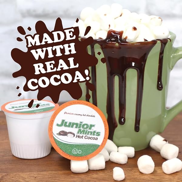 JUNIOR MINTS HOT CHOCOLATE PODS, MINT CHOCOLATE FLAVOR, COMPATIBLE WITH KEURIG K-CUP BREWERS, 40 COUNT – CHOCOLATEY PEPPERMINT COCOA