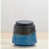 NS Online Small urn Human Ashes Keepsake - Black Blue Gradient 3.3 inches Ceramic urns， Capacity 8 Cubic inches Sea Wave Memorial Funeral urn for Human, Pets - Qnty 1