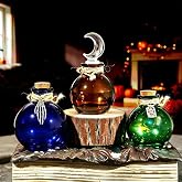 3PCS Halloween Witch Potion Bottles, Glass Potion Bottles Decor Vintage | Glass Bottles with Cork and Clear Stoppers, Halloween Witchcraft Party Props Favors, Halloween Table Decor