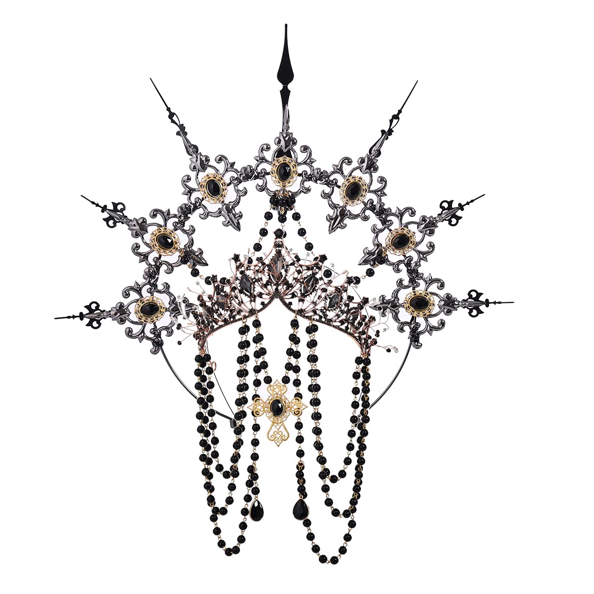 Photo 1 of BLESSUME Halo Crown Mary Goddess Headband Women Halloween Costume Headpiece (Black 4)
