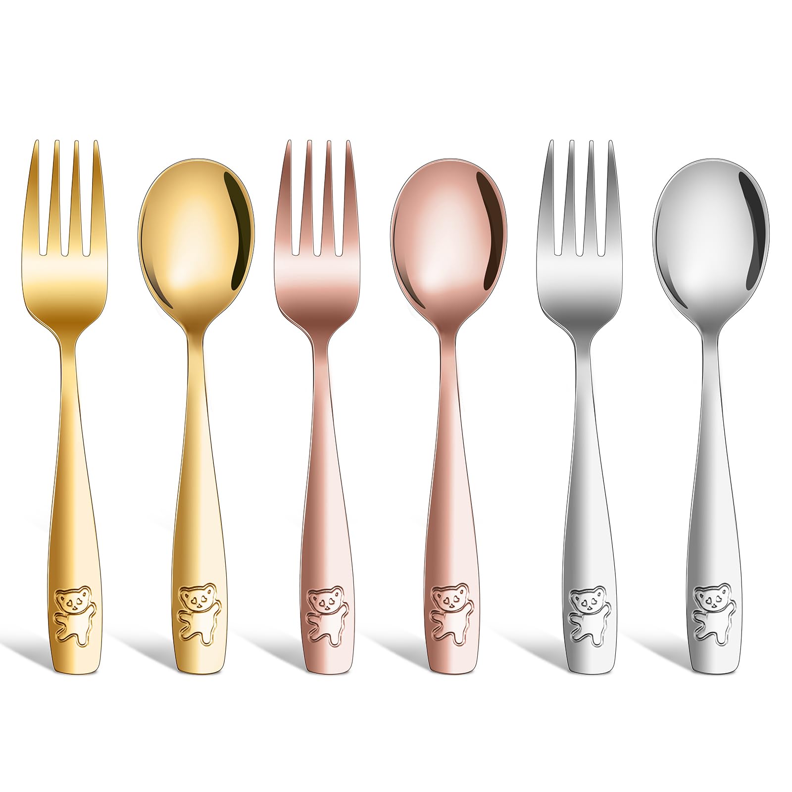 Photo 1 of 6 Piece Stainless Steel Kids Silverware Set,Toddler Utensils,Children Safe Food Grade Forks and Spoons,Mirror Polished, Dishwasher Safe